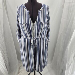 76-31 Torrid blue & white stripe zip front ¾ sleeve shirt dress Size 3X (22/24)